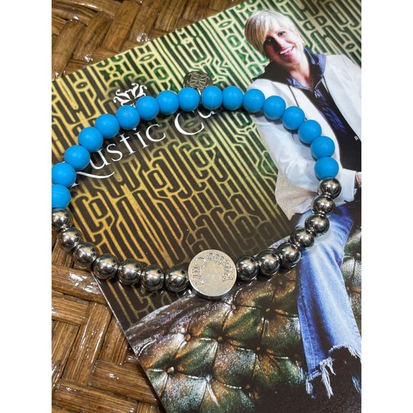 Rustic Cuff Blue Turquoise Beaded Bracelet Jewelry - Picture 3 of 3